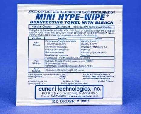 Mini Bleach Towelettes Disinfect Coagulation Devices
