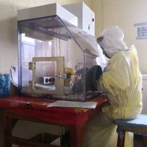 A health worker at the Pasteur Institute of Dakar in Senegal.